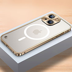 Custodia Lusso Metallo Laterale e Plastica Cover con Mag-Safe Magnetic QC1 per Apple iPhone 14 Oro