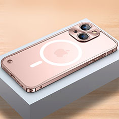 Custodia Lusso Metallo Laterale e Plastica Cover con Mag-Safe Magnetic QC1 per Apple iPhone 14 Oro Rosa