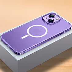 Custodia Lusso Metallo Laterale e Plastica Cover con Mag-Safe Magnetic QC2 per Apple iPhone 13 Viola