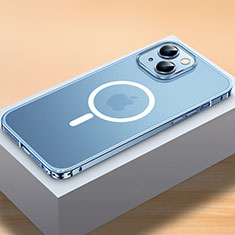 Custodia Lusso Metallo Laterale e Plastica Cover con Mag-Safe Magnetic QC2 per Apple iPhone 14 Blu