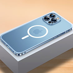 Custodia Lusso Metallo Laterale e Plastica Cover con Mag-Safe Magnetic QC2 per Apple iPhone 14 Pro Max Blu