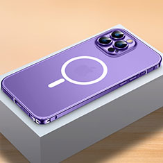 Custodia Lusso Metallo Laterale e Plastica Cover con Mag-Safe Magnetic QC2 per Apple iPhone 15 Pro Max Viola