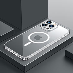 Custodia Lusso Metallo Laterale e Plastica Cover con Mag-Safe Magnetic QC3 per Apple iPhone 16 Pro Max Argento