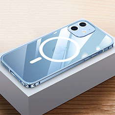 Custodia Lusso Metallo Laterale e Plastica Cover con Mag-Safe Magnetic QC4 per Apple iPhone 12 Mini Blu