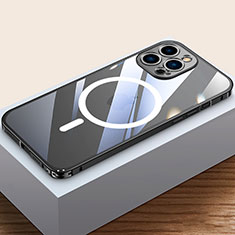 Custodia Lusso Metallo Laterale e Plastica Cover con Mag-Safe Magnetic QC4 per Apple iPhone 13 Pro Max Nero