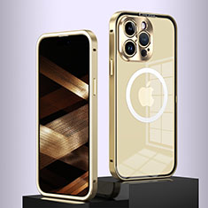 Custodia Lusso Metallo Laterale e Plastica Cover con Mag-Safe Magnetic QC5 per Apple iPhone 14 Pro Max Oro