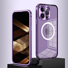 Custodia Lusso Metallo Laterale e Plastica Cover con Mag-Safe Magnetic QC5 per Apple iPhone 14 Pro Max Viola