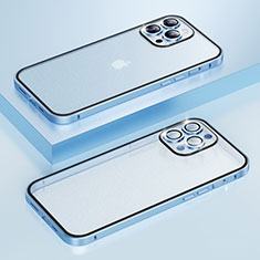 Custodia Lusso Metallo Laterale e Plastica Cover LF3 per Apple iPhone 14 Pro Max Blu
