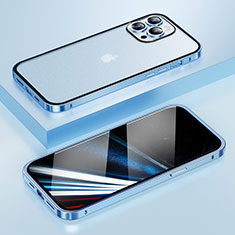 Custodia Lusso Metallo Laterale e Plastica Cover LF4 per Apple iPhone 15 Pro Blu