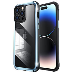 Custodia Lusso Metallo Laterale e Plastica Cover LF6 per Apple iPhone 14 Pro Max Blu