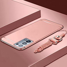 Custodia Lusso Metallo Laterale e Plastica Cover per Oppo Reno6 Pro+ Plus 5G Oro Rosa