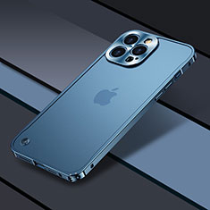 Custodia Lusso Metallo Laterale e Plastica Cover QC1 per Apple iPhone 13 Pro Blu