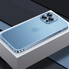 Custodia Lusso Metallo Laterale e Plastica Cover QC3 per Apple iPhone 13 Pro Max Blu
