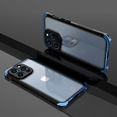 Custodia Lusso Metallo Laterale e Plastica Cover SQ1 per Apple iPhone 13 Pro Blu