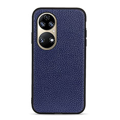 Custodia Lusso Pelle Cover B02H per Huawei P50 Pro Blu