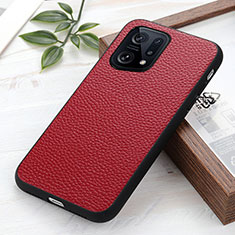 Custodia Lusso Pelle Cover B02H per Oppo Find X5 5G Rosso