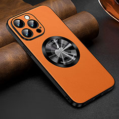 Custodia Lusso Pelle Cover con Mag-Safe Magnetic LD2 per Apple iPhone 14 Pro Arancione