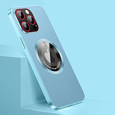 Custodia Lusso Pelle Cover con Mag-Safe Magnetic QC1 per Apple iPhone 15 Pro Max Cielo Blu