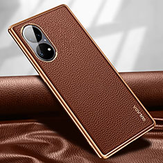 Custodia Lusso Pelle Cover LD1 per Huawei P50 Pro Marrone