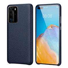 Custodia Lusso Pelle Cover R09 per Huawei P40 Pro Blu