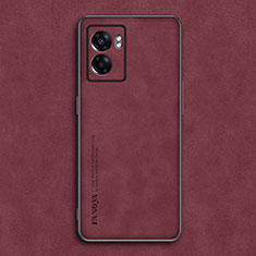 Custodia Lusso Pelle Cover S01 per Oppo A57 5G Rosso