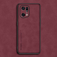 Custodia Lusso Pelle Cover S01 per Oppo Find X5 5G Rosso