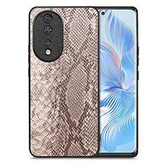 Custodia Lusso Pelle Cover S02D per Huawei Honor 80 5G Marrone Chiaro