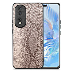 Custodia Lusso Pelle Cover S02D per Huawei Honor 80 Pro Flat 5G Marrone Chiaro