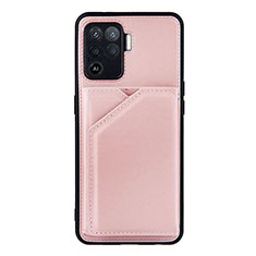 Custodia Lusso Pelle Cover Y01B per Oppo F19 Pro Oro Rosa