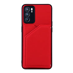 Custodia Lusso Pelle Cover Y01B per Oppo Reno6 5G Rosso