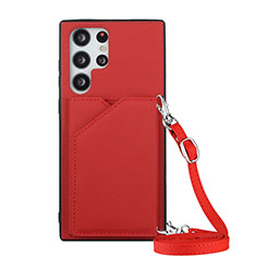 Custodia Lusso Pelle Cover Y01B per Samsung Galaxy S22 Ultra 5G Rosso