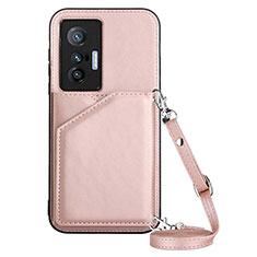 Custodia Lusso Pelle Cover Y01B per Vivo X70t Oro Rosa