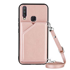 Custodia Lusso Pelle Cover Y01B per Vivo Y17 Oro Rosa