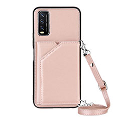 Custodia Lusso Pelle Cover Y01B per Vivo Y20T Oro Rosa