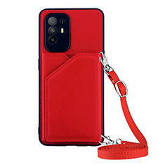 Custodia Lusso Pelle Cover Y02B per Oppo F19 Pro+ Plus 5G Rosso