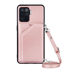 Custodia Lusso Pelle Cover Y02B per Oppo Reno5 F Oro Rosa