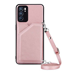 Custodia Lusso Pelle Cover Y02B per Oppo Reno6 5G Oro Rosa