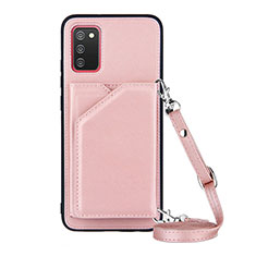 Custodia Lusso Pelle Cover Y02B per Samsung Galaxy A02s Oro Rosa