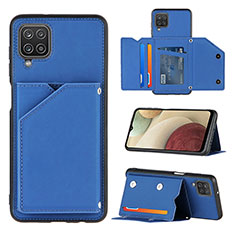 Custodia Lusso Pelle Cover Y03B per Samsung Galaxy A12 Nacho Blu