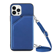 Custodia Lusso Pelle Cover Y04B per Apple iPhone 13 Pro Max Blu