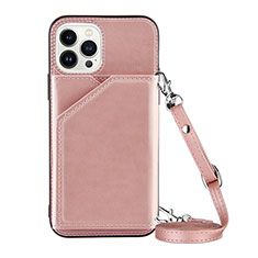 Custodia Lusso Pelle Cover Y04B per Apple iPhone 16 Pro Oro Rosa