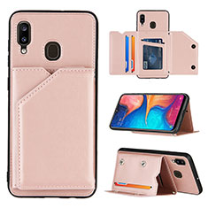 Custodia Lusso Pelle Cover Y04B per Samsung Galaxy A20 Oro Rosa