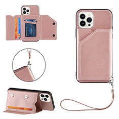 Custodia Lusso Pelle Cover Y06B per Apple iPhone 15 Pro Oro Rosa