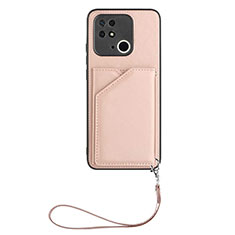 Custodia Lusso Pelle Cover YB2 per Xiaomi Redmi 10 India Oro Rosa