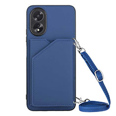 Custodia Lusso Pelle Cover YB3 per Oppo A18 Blu