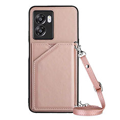 Custodia Lusso Pelle Cover YB3 per Oppo A57 5G Oro Rosa