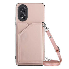 Custodia Lusso Pelle Cover YB3 per Oppo A78 4G Oro Rosa