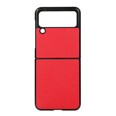 Custodia Lusso Pelle e Plastica Opaca Cover B02 per Samsung Galaxy Z Flip3 5G Rosso