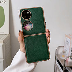 Custodia Lusso Pelle e Plastica Opaca Cover B02H per Huawei Pocket S Verde