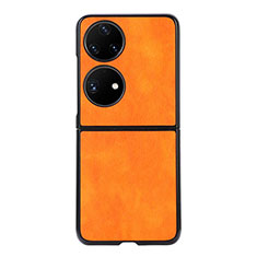 Custodia Lusso Pelle e Plastica Opaca Cover B06H per Huawei P60 Pocket Arancione